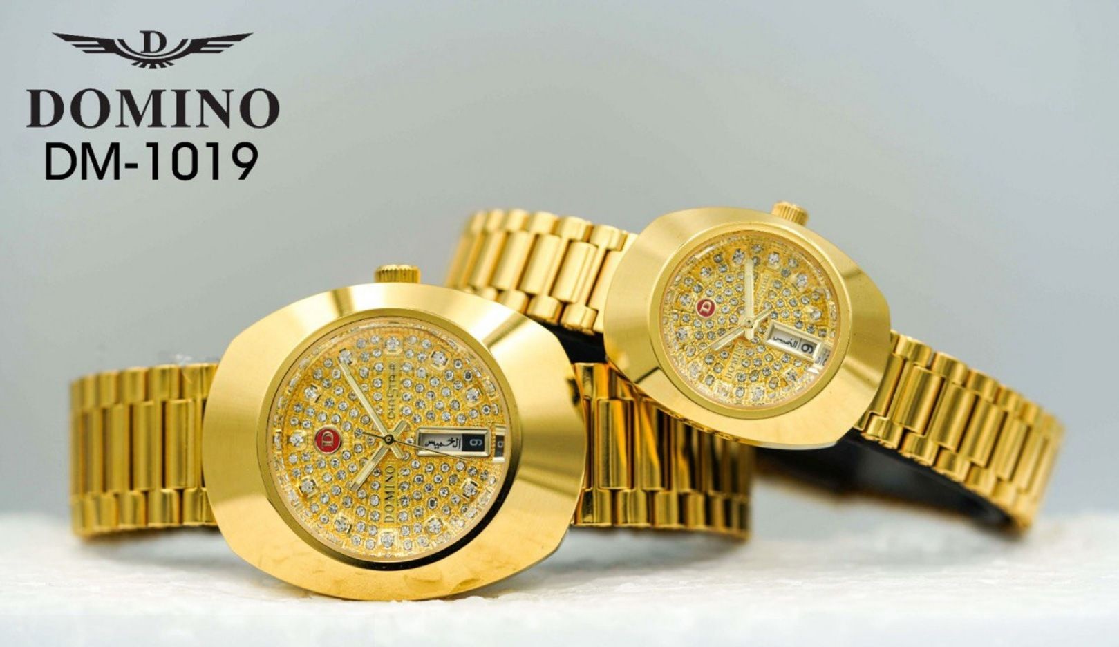 ست ساعت مچی زنانه و مردانه برند DOMINO مدل DM-1071 اورجینال– ترکیب لوکس طلا و کریستال