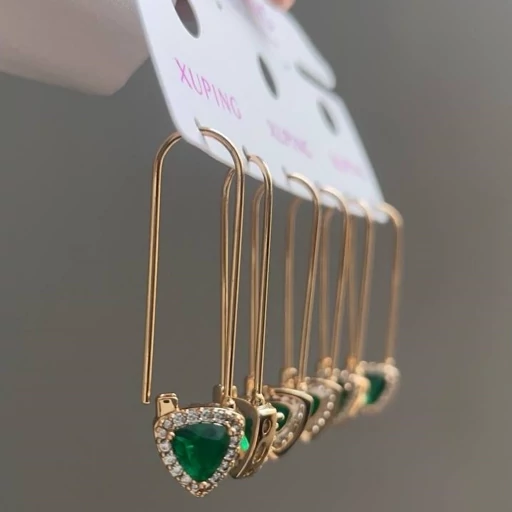 گوشواره زنانه آویز شیک نگین سبز برند ژوپینگ