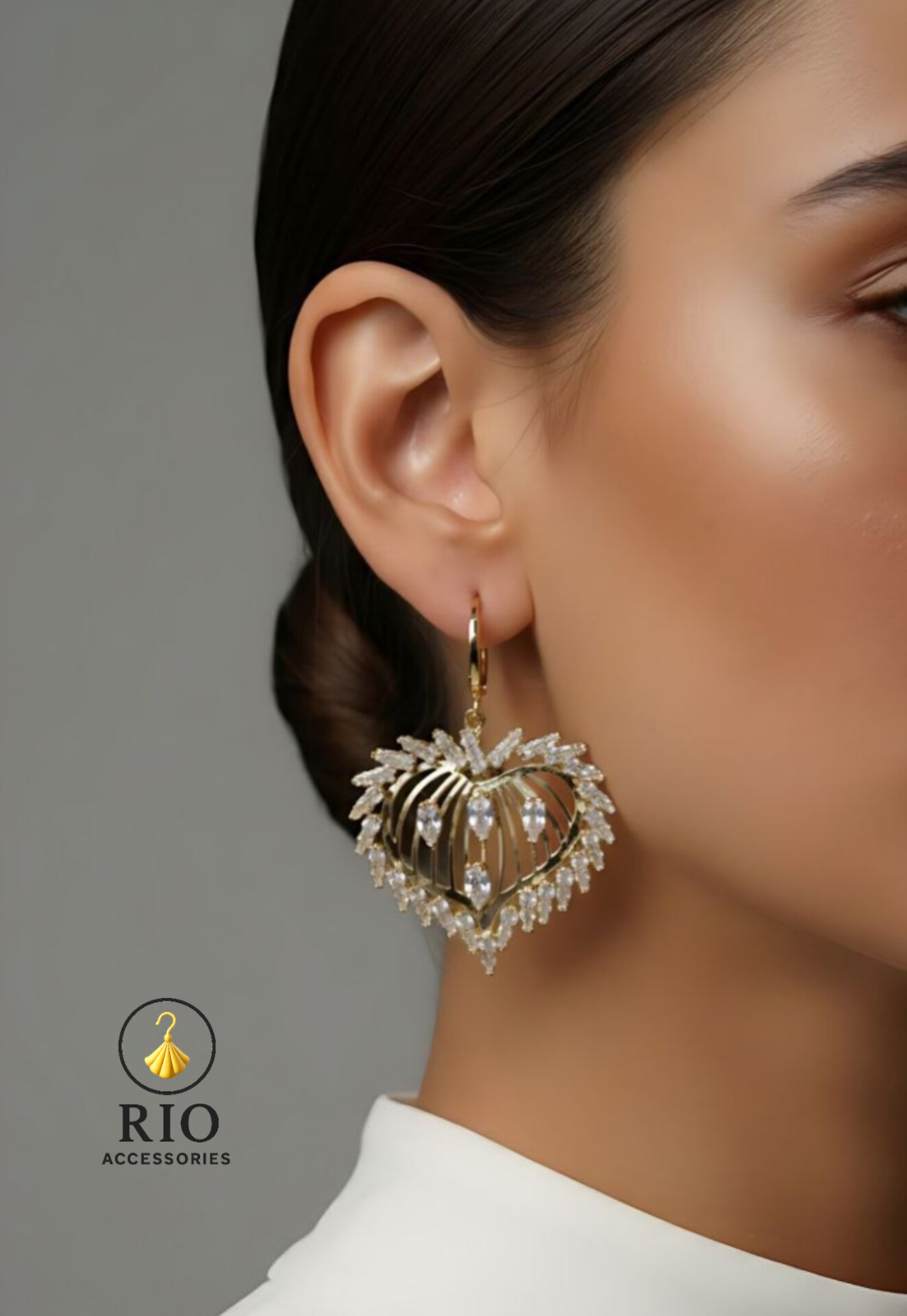 گوشواره جواهری آویز قلبی شیک